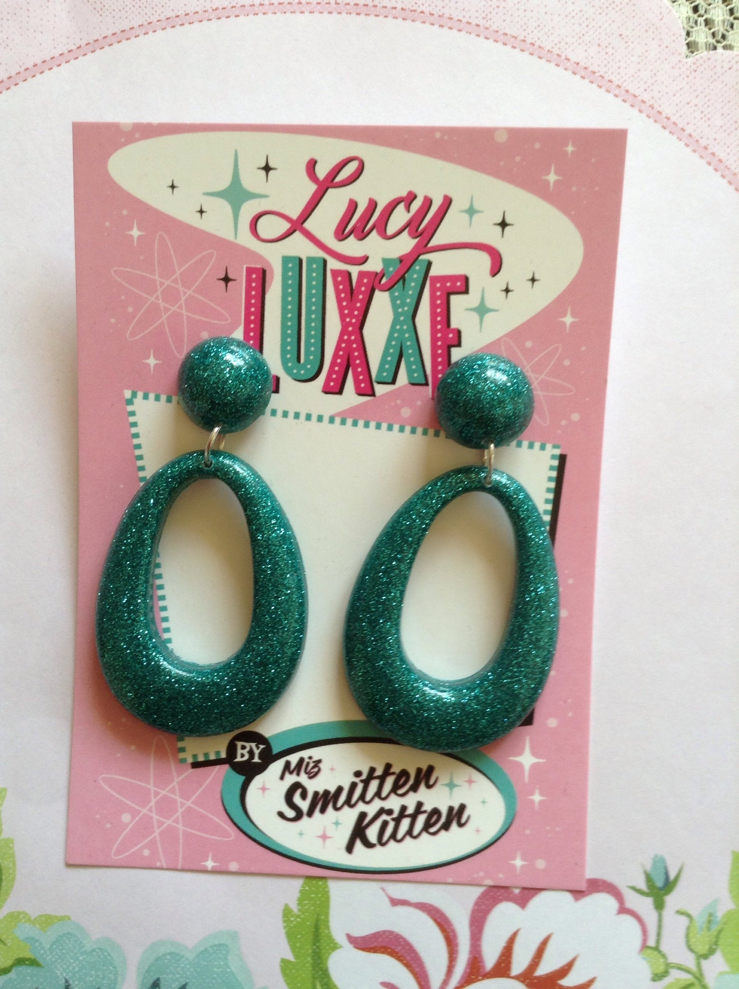 BIG BETTY - teal glitter hoops