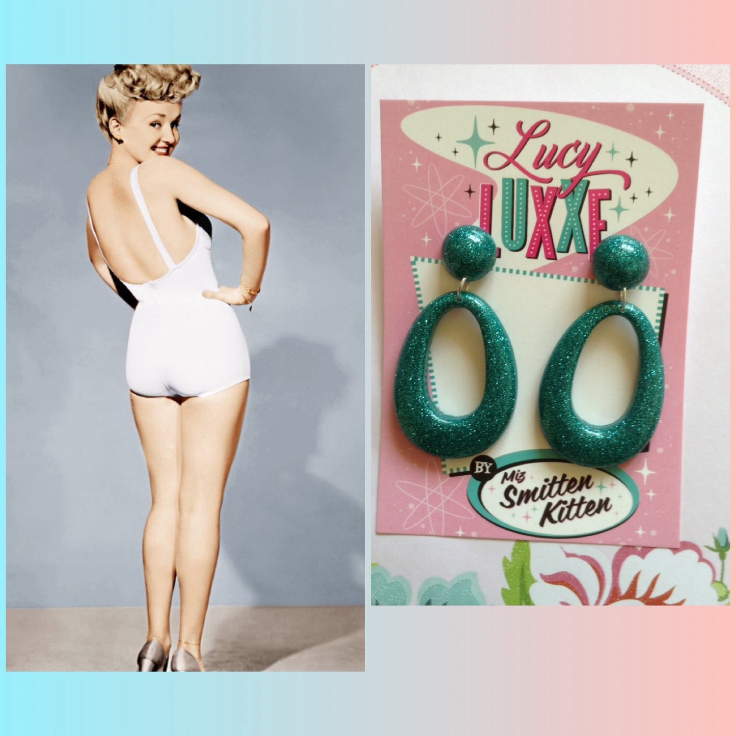BIG BETTY - teal glitter hoops
