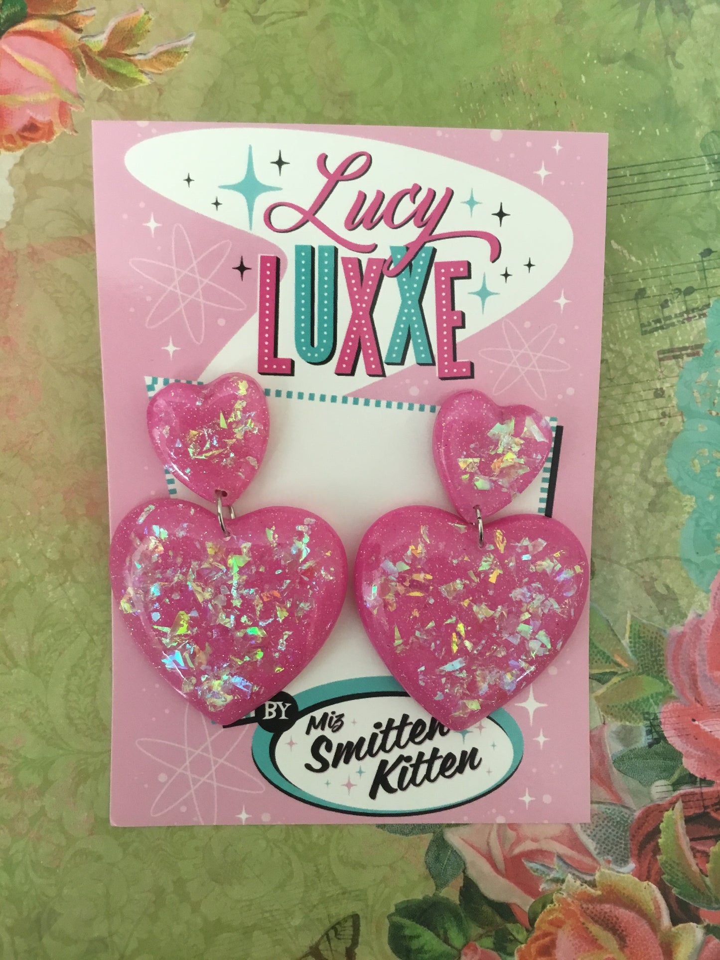 JAYNE - QUEEN OF HEARTS - confetti heart earrings - Hot pink