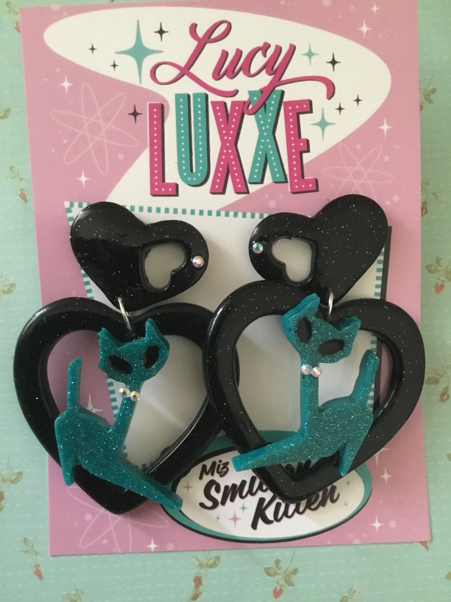 ATOMIC CAT - big heart earrings - teal