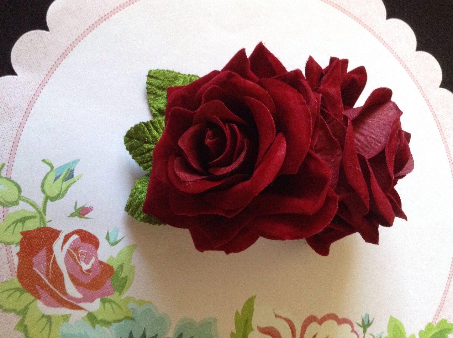 ROSIE - double velvet rose comb - Claret
