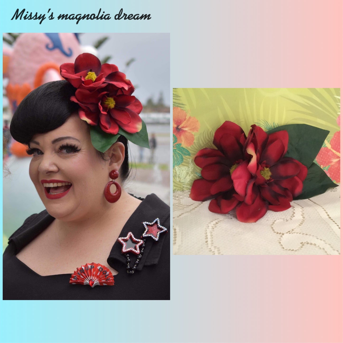 MISSY’S magnolia dream - double magnolia cluster hairflower - Red