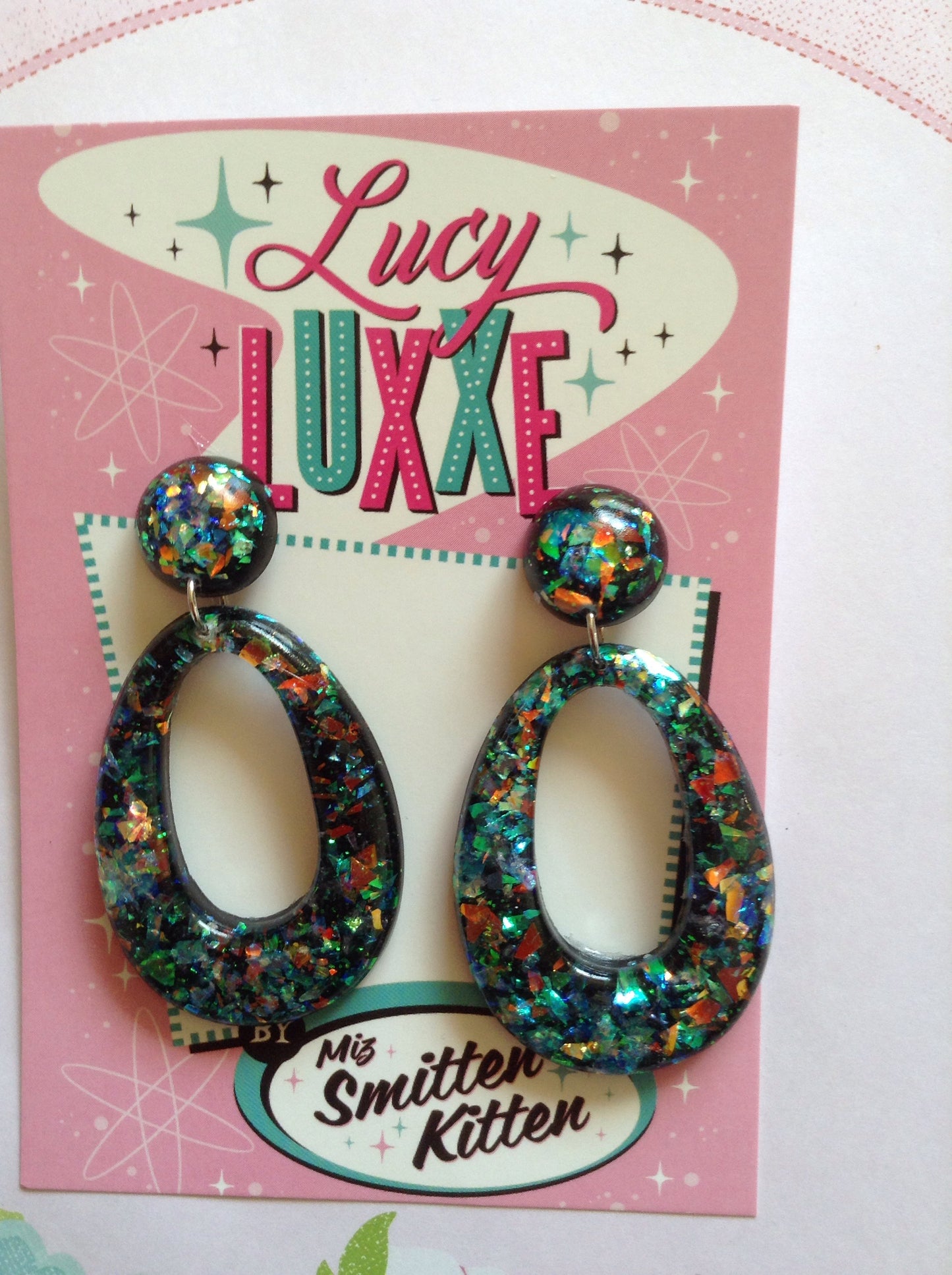 BIG BETTY - black confetti lucite hoops