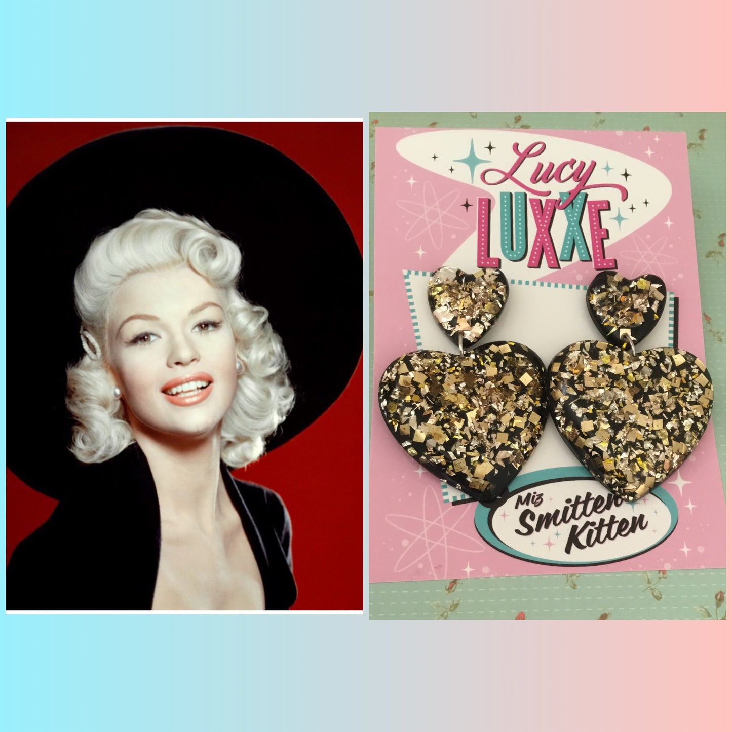 JAYNE - QUEEN OF HEARTS - gold confetti heart earrings - Black