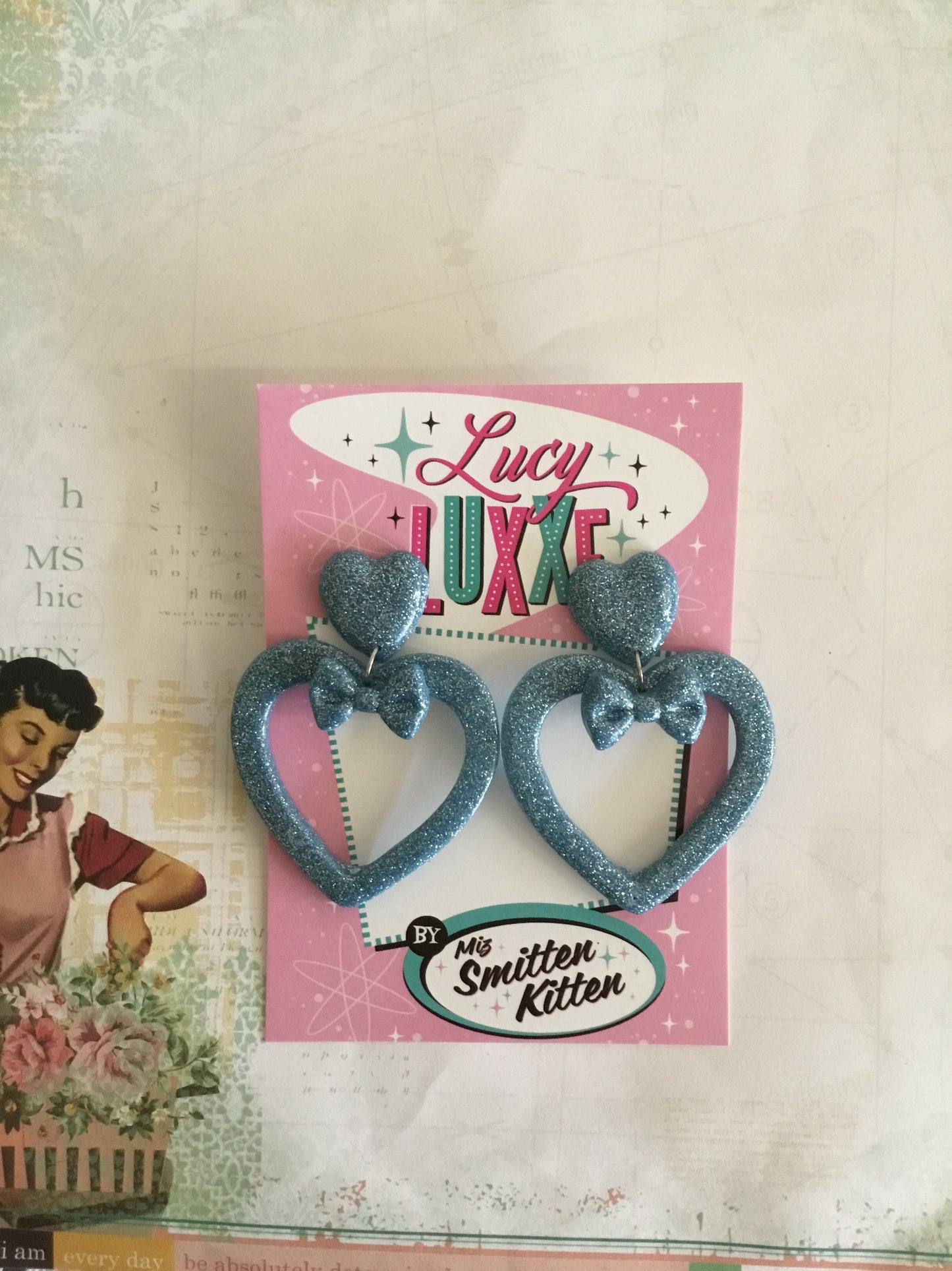 LUCILLE - love yourself heart earrings / bow - BLUE