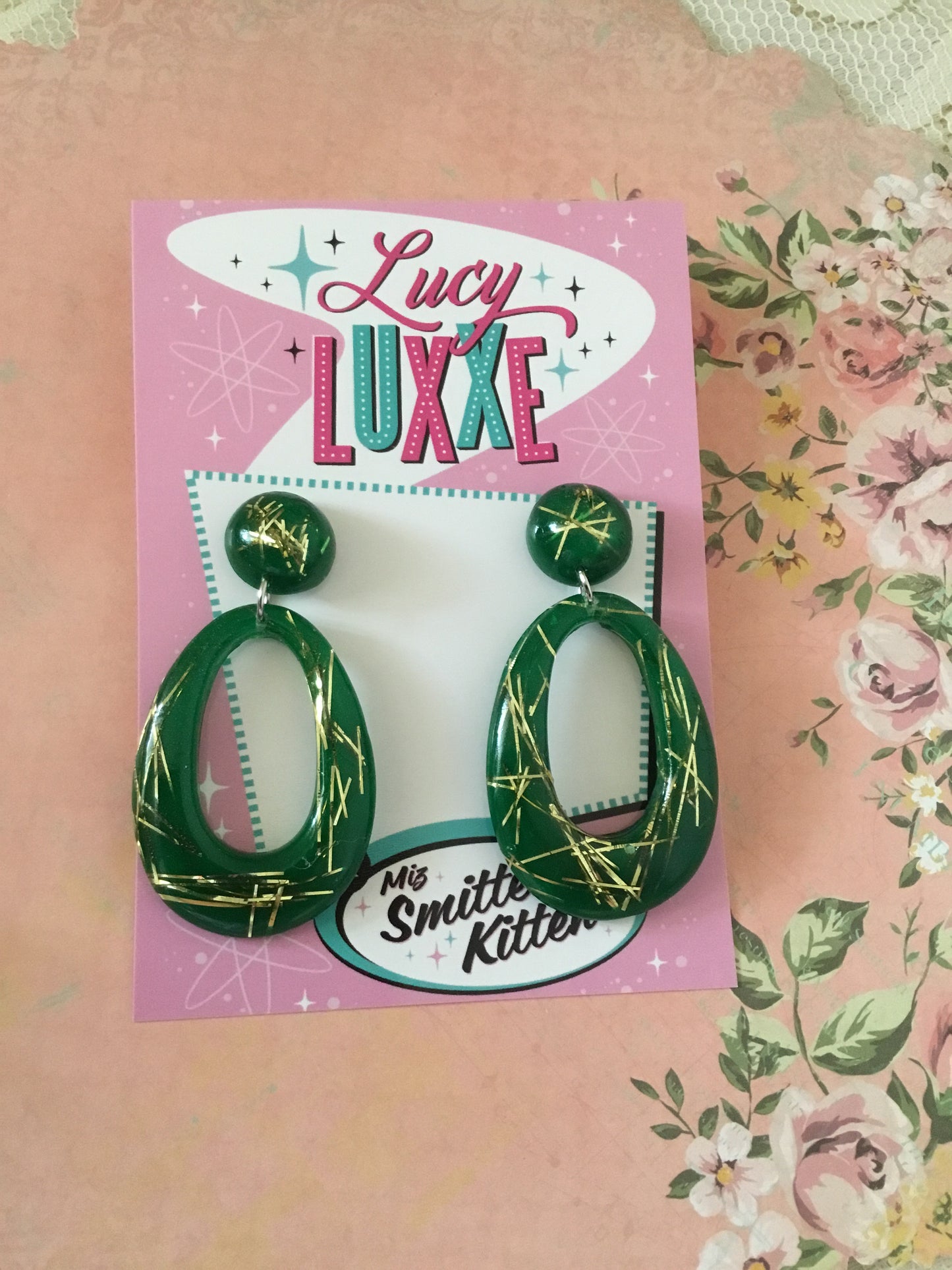 BIG BETTY - gold thread hoop earrings - dark green