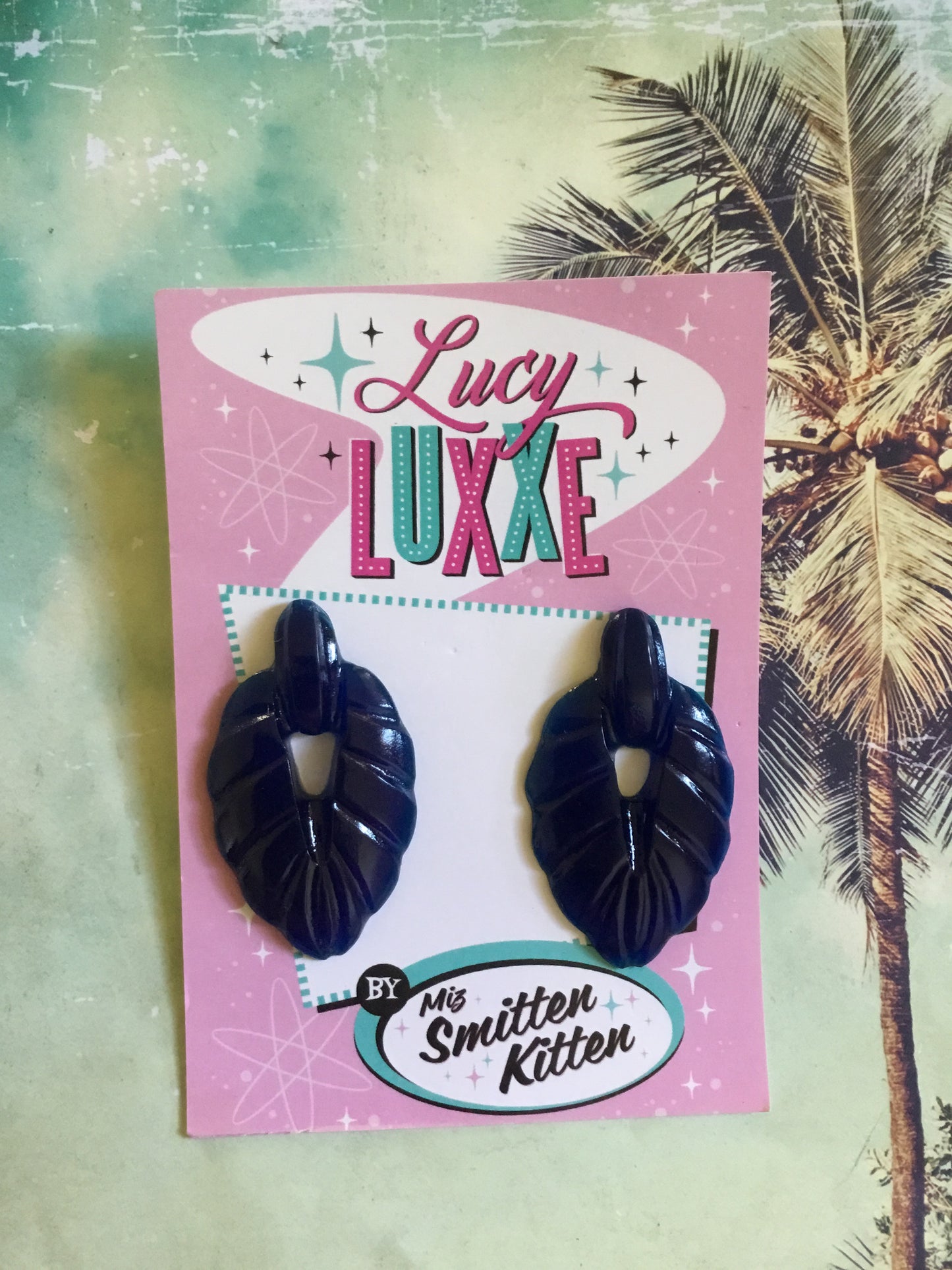 TEIA - tiki lounge earrings - Dark blue