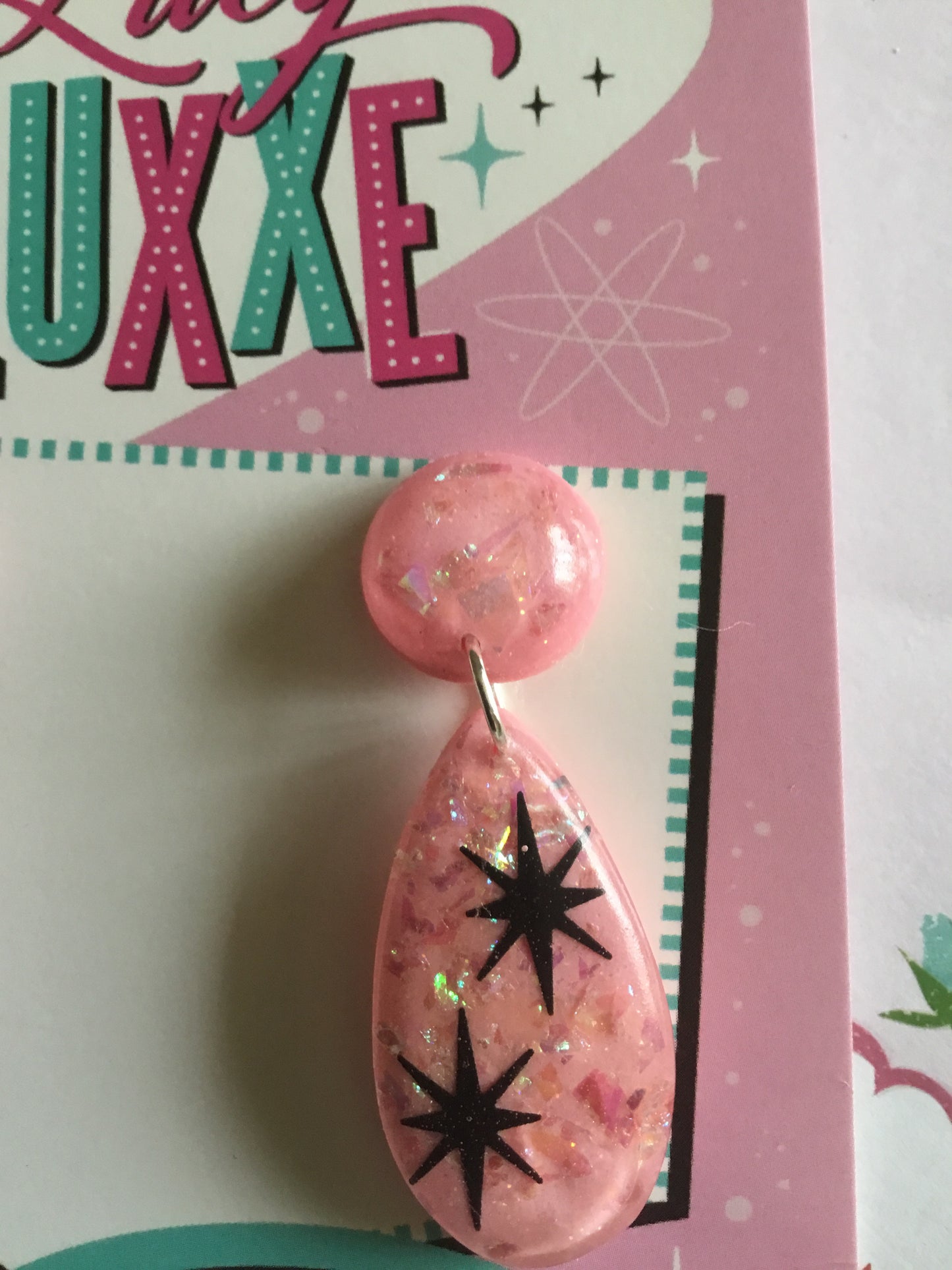 BREE - confetti lucite atomic double starburst earrings - pink