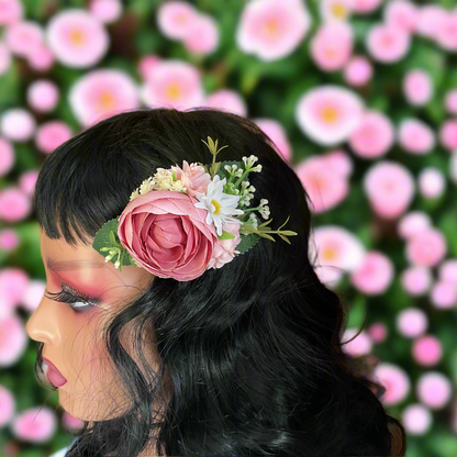 ELLA - vintage inspired hair flower cluster  - pink & white