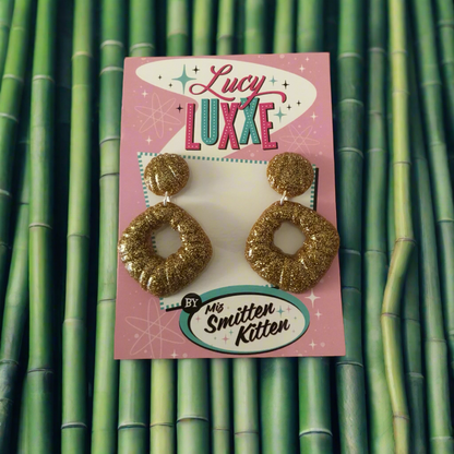 DOROTHY - bamboo style hoop earrings - gold glitter