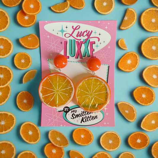 TUTTI FRUITTI - Orange fruit slice earrings with resin dome