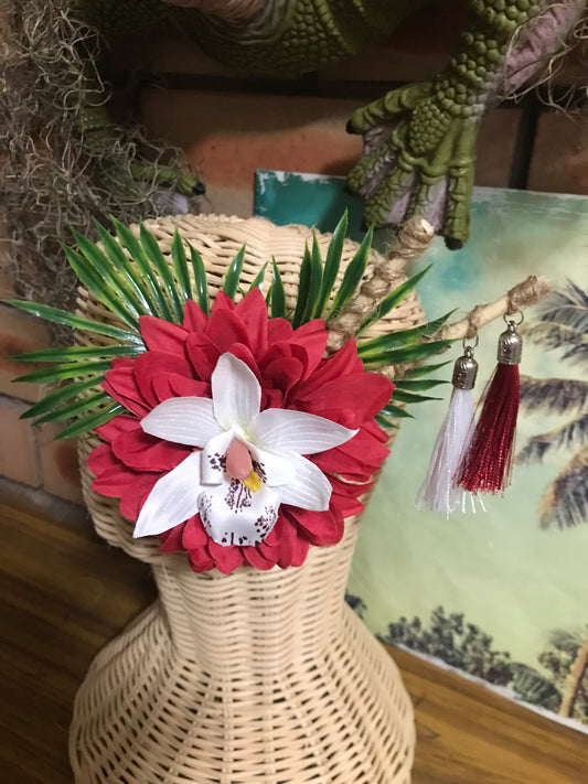 ALANI - tropical hair flower - red & white