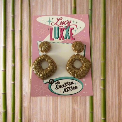 DOROTHY - bamboo style hoop earrings - gold glitter