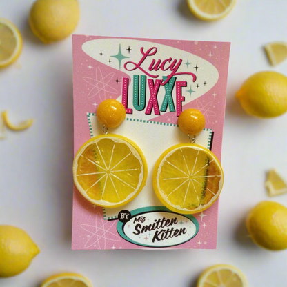 TUTTI FRUITTI  - Lemon fruit slice earrings with resin dome