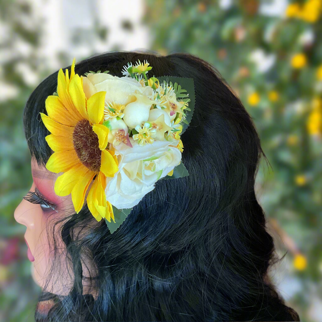 CARA - hair flower cluster - yellow & white