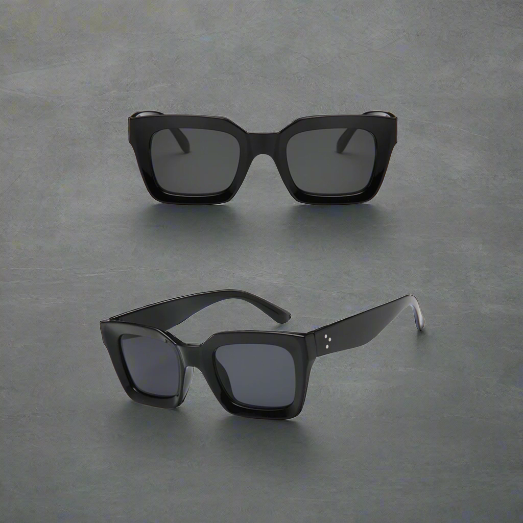 Retro square frame sunglasses - BLACK