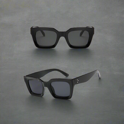 Retro square frame sunglasses - BLACK