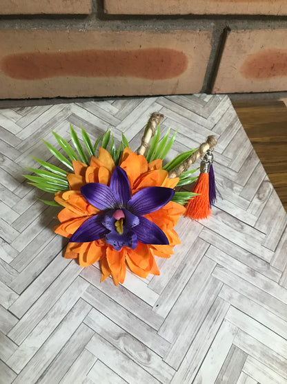 ALANI - tropical hair flower - orange & purple