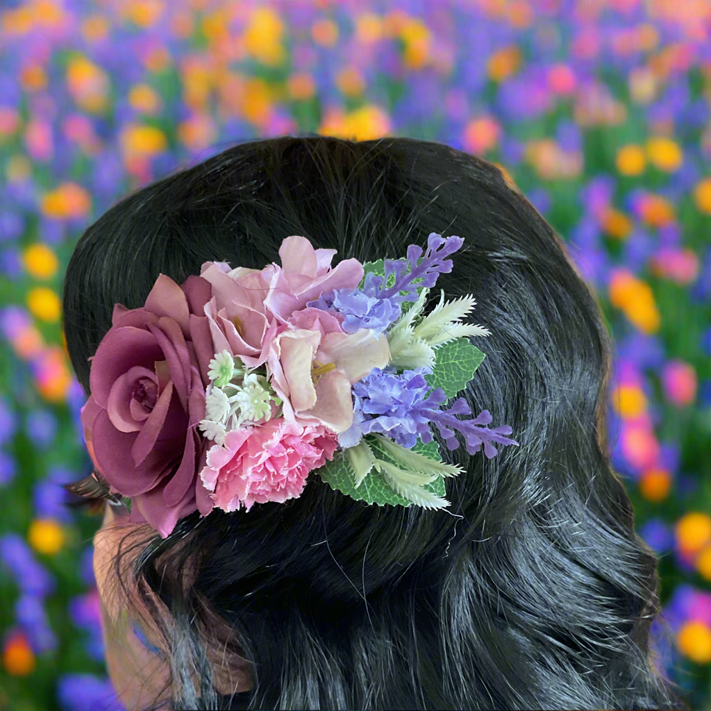 KELLY - hair flower cluster  - purple & pink