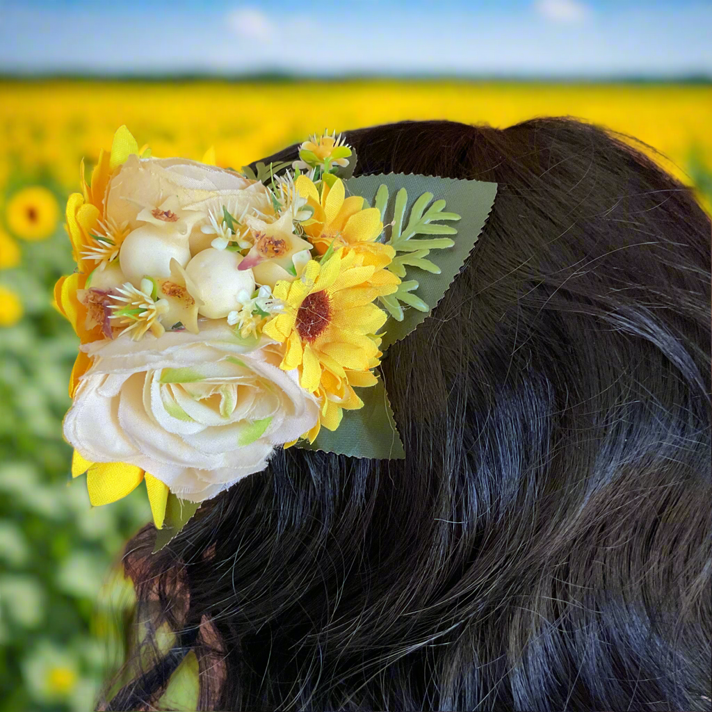 CARA - hair flower cluster - yellow & white