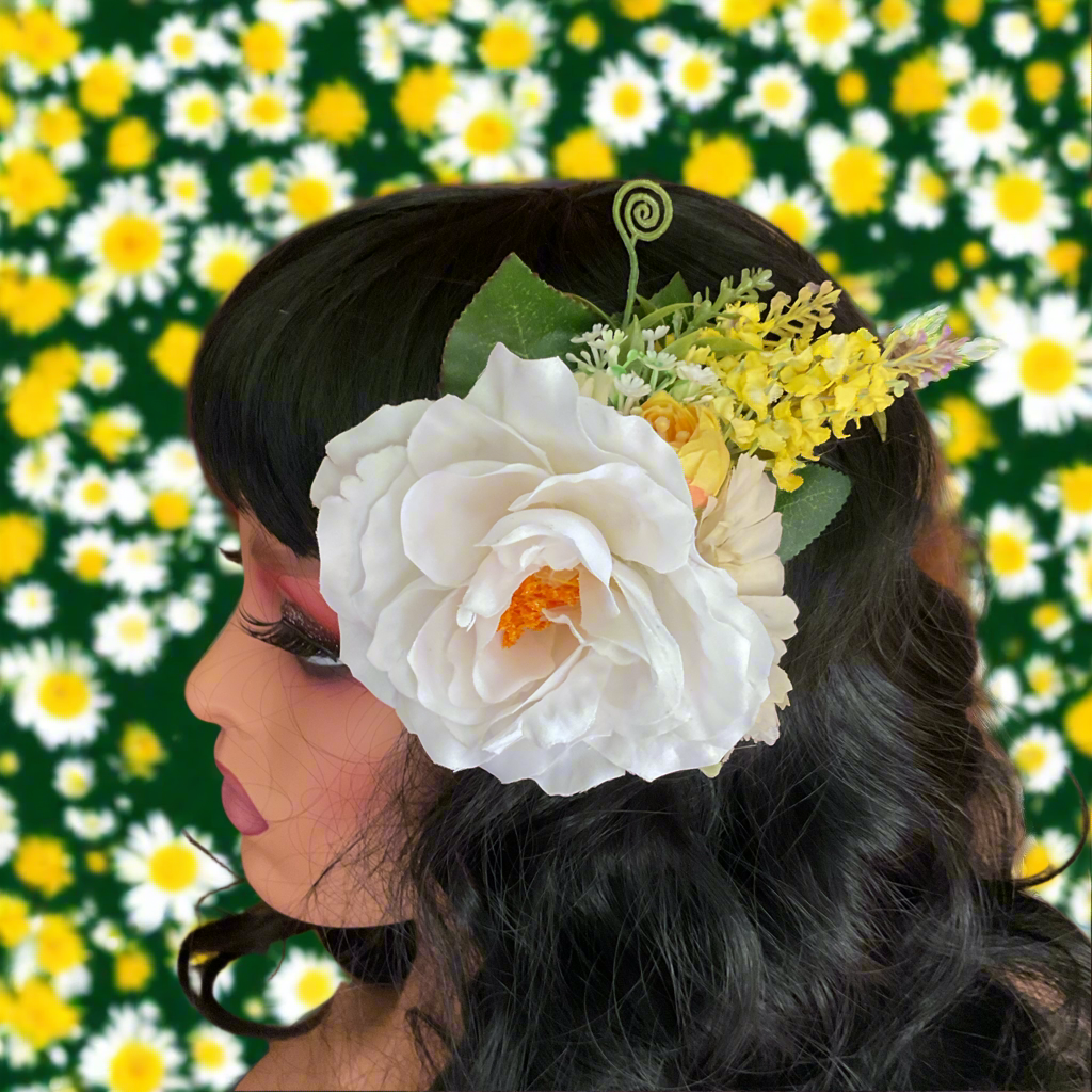 ABIGAIL - hair flower cluster - white & yellow