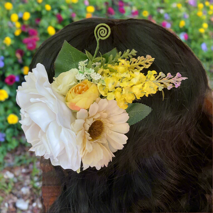 ABIGAIL - hair flower cluster - white & yellow