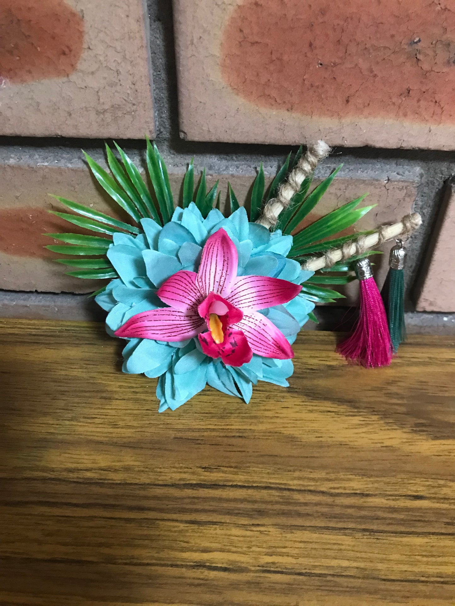 ALANI - tropical hair flower - teal & pink