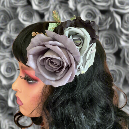 GEMMA - hair flower cluster - grey & black