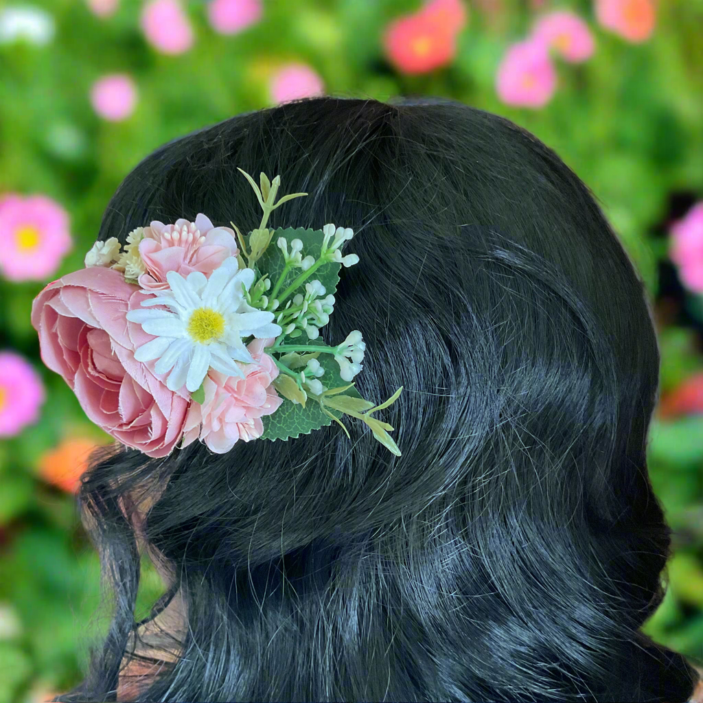 ELLA - vintage inspired hair flower cluster  - pink & white