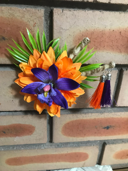 ALANI - tropical hair flower - orange & purple