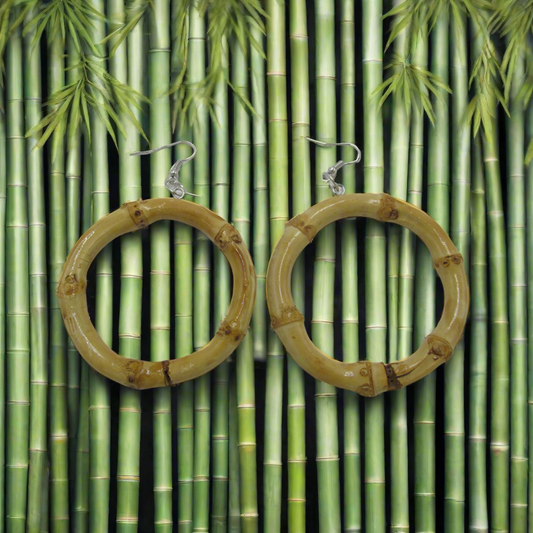 BIG bamboo hoops - tiki inspired - natural