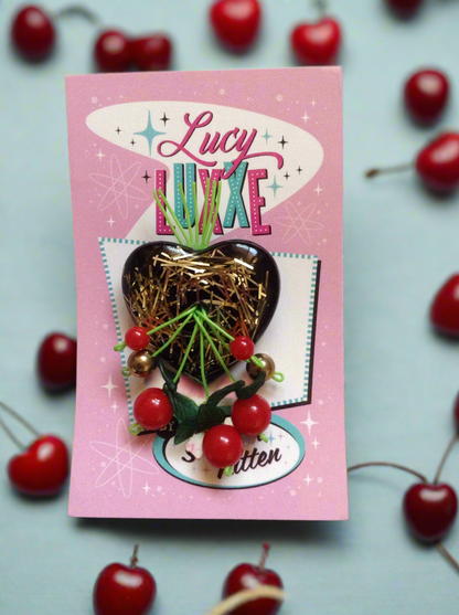 BLACK HEART - cherry bespoke brooch