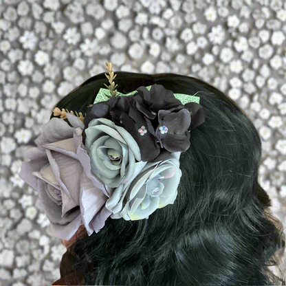 GEMMA - hair flower cluster - grey & black