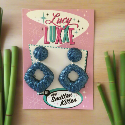 DOROTHY - bamboo style hoop earrings - blue glitter
