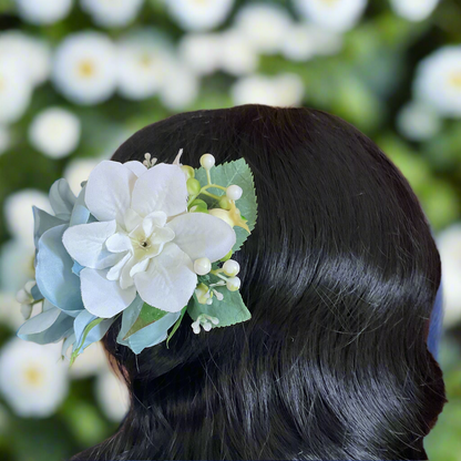 AMY - hair flower cluster - light blue & white