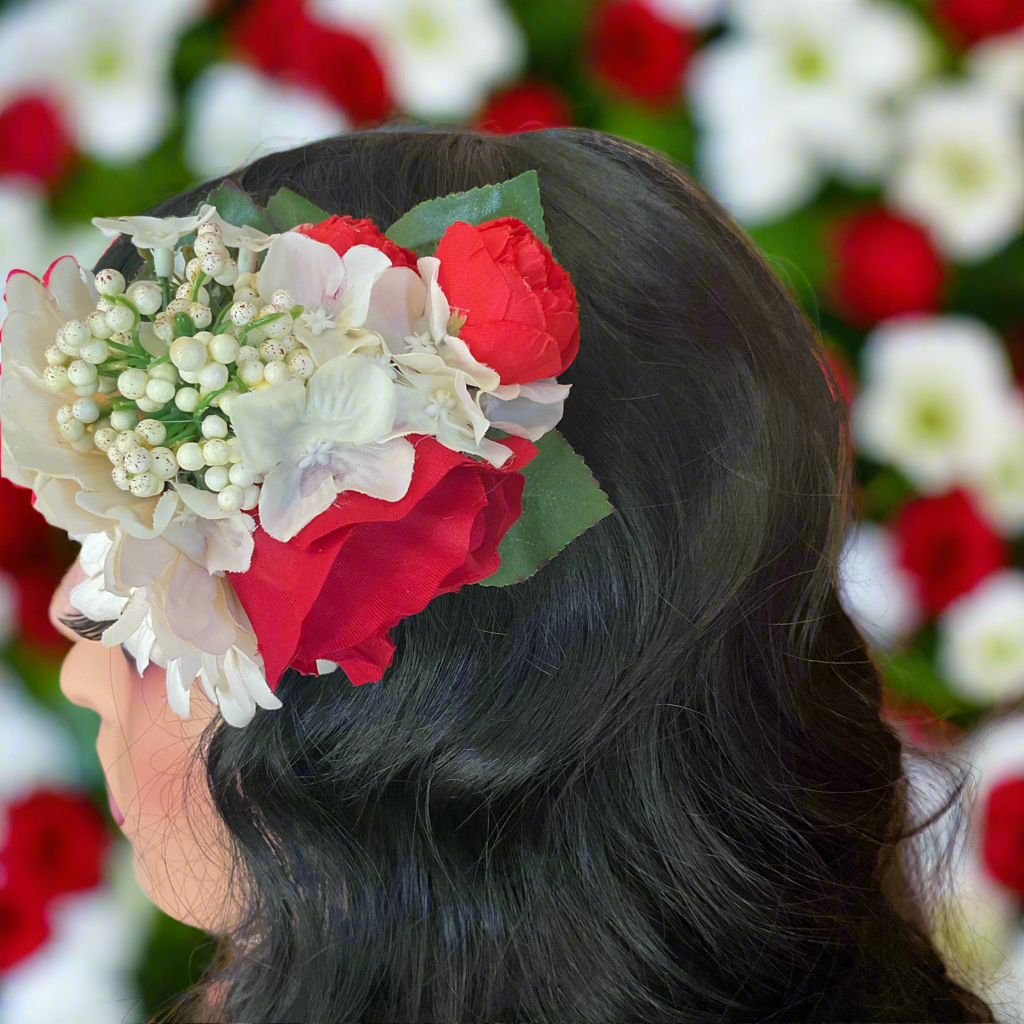 LISA - hair flower cluster - red & white