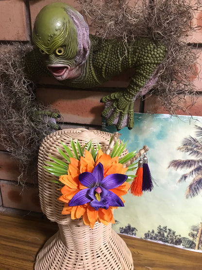 ALANI - tropical hair flower - orange & purple