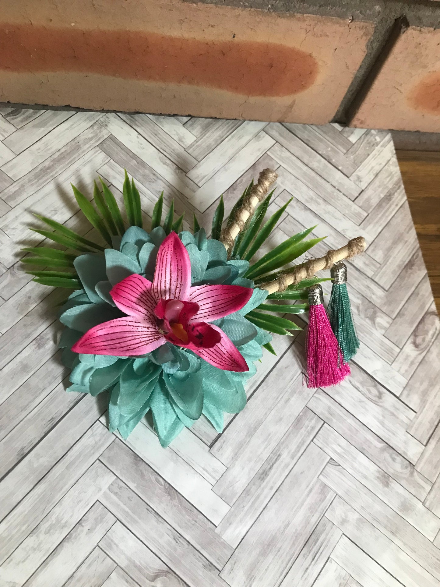 ALANI - tropical hair flower - teal & pink