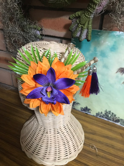 ALANI - tropical hair flower - orange & purple