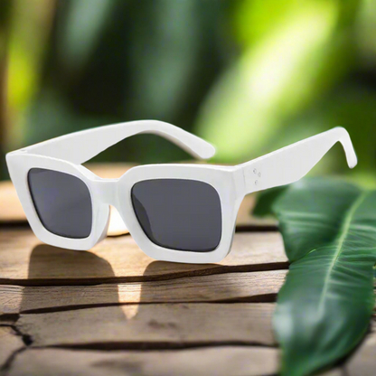 Retro square frame sunglasses - WHITE