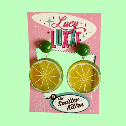 TUTTI FRUITTI - Lime fruit slice earrings with resin dome