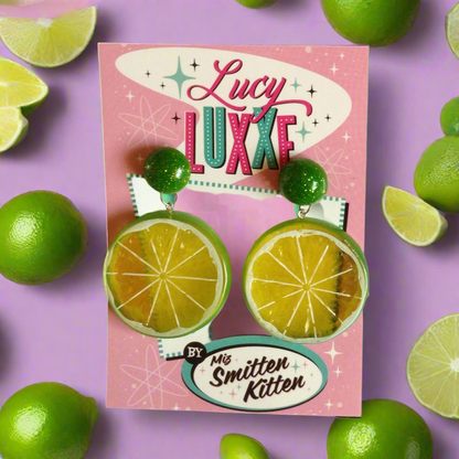 TUTTI FRUITTI - Lime fruit slice earrings with resin dome