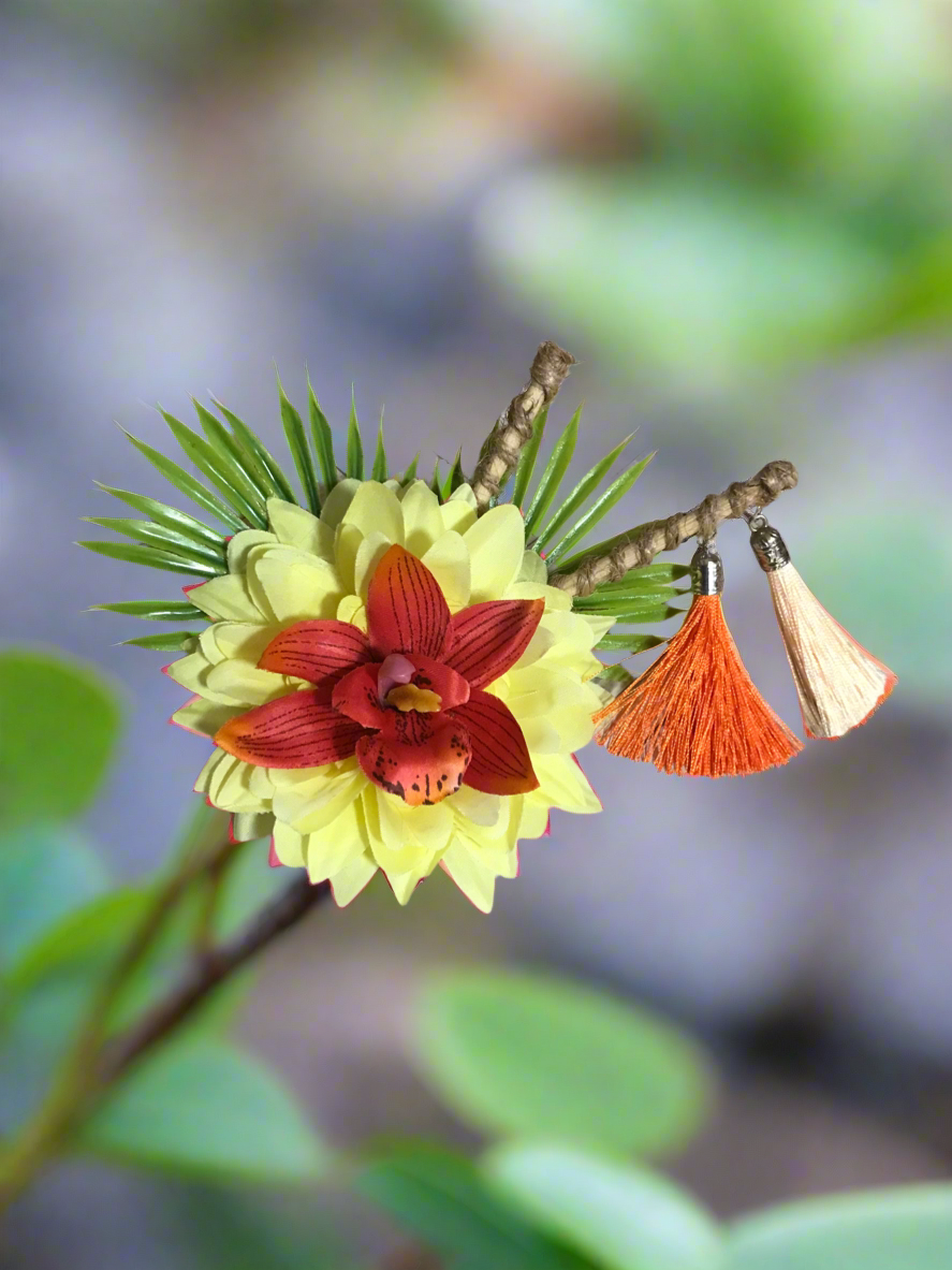 ALANI - tropical hair flower - yellow & orange