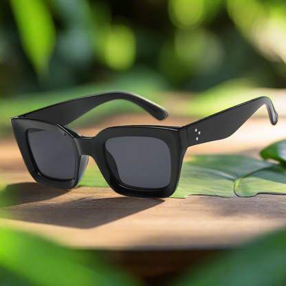 Retro square frame sunglasses - BLACK