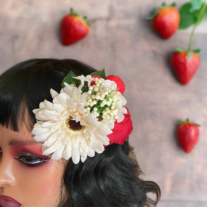 LISA - hair flower cluster - red & white