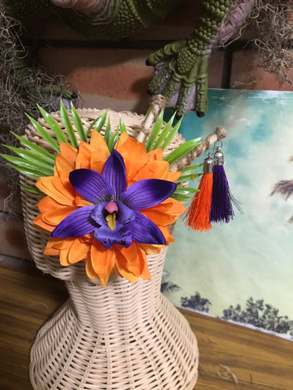 ALANI - tropical hair flower - orange & purple