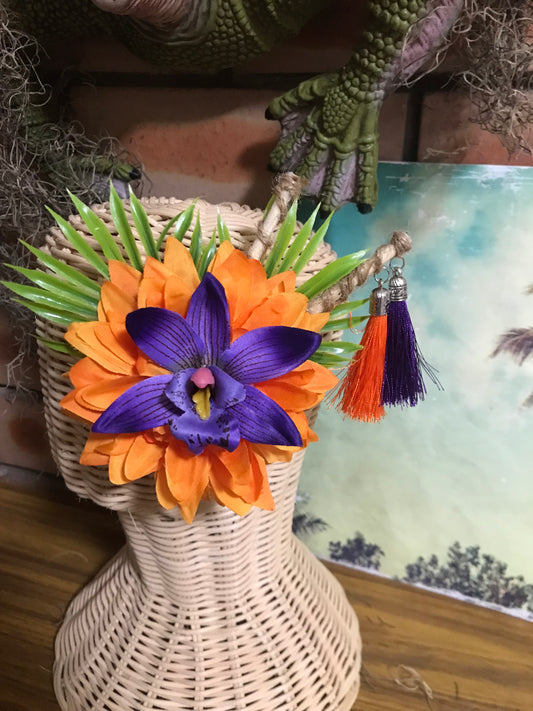 ALANI - tropical hair flower - orange & purple