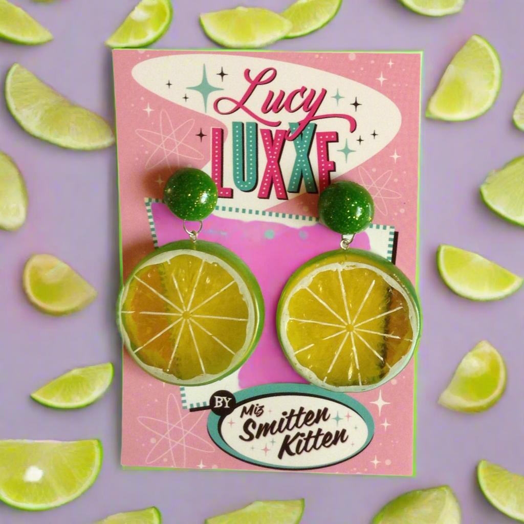 TUTTI FRUITTI - Lime fruit slice earrings with resin dome