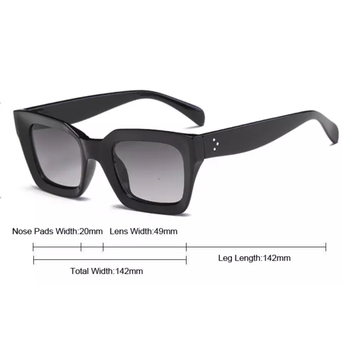 Retro square frame sunglasses - BLACK