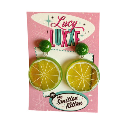 TUTTI FRUITTI - Lime fruit slice earrings with resin dome